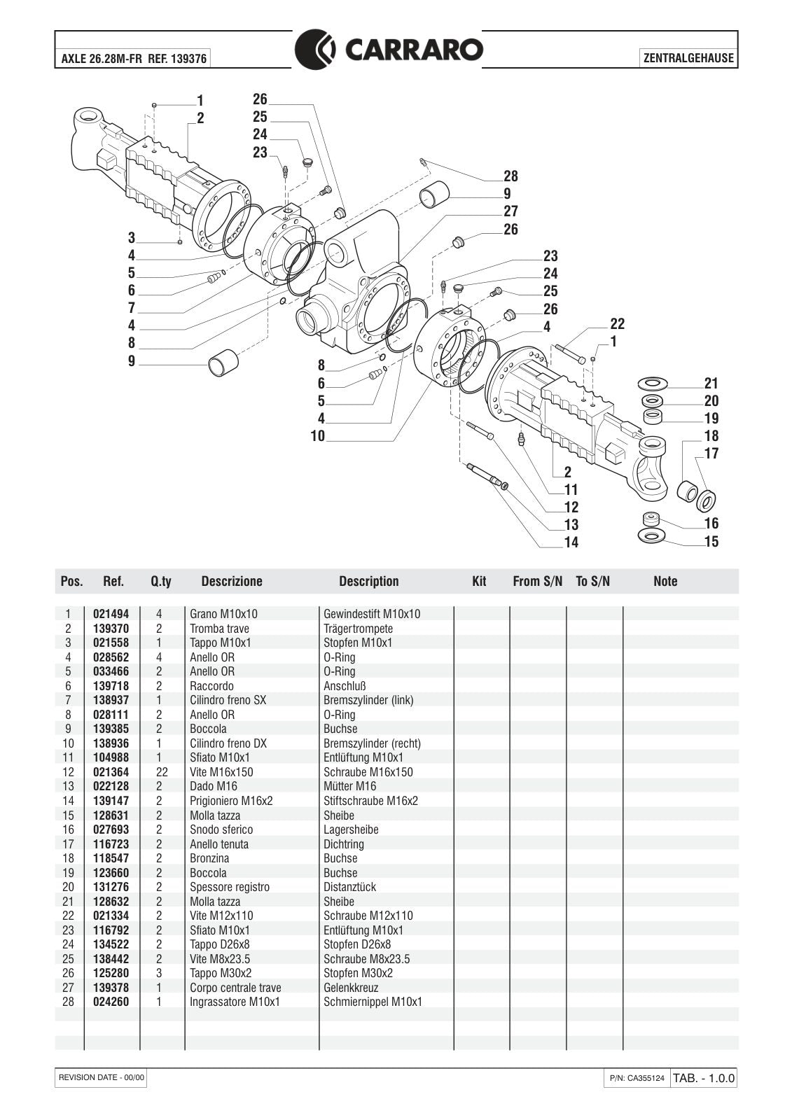 Carraro 26.28M-FR Axle Parts Catalog (Ref. 139376) – sample page 1
