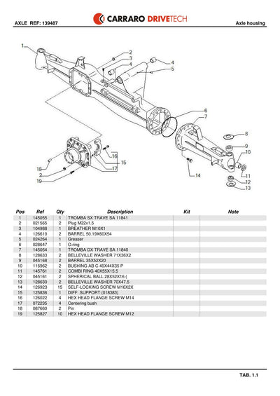 Carraro Axle Parts Catalog (Ref. 139487) – sample page 1