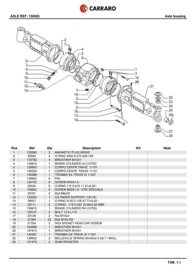 Carraro Axle Parts Catalog (Ref. 139505) – sample page 1