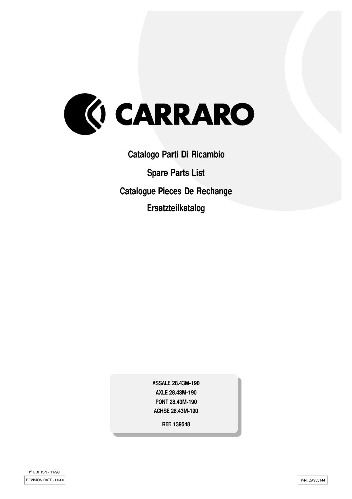 Carraro 28.43M-190 Axle Parts Catalog (Ref. 139548) – cover