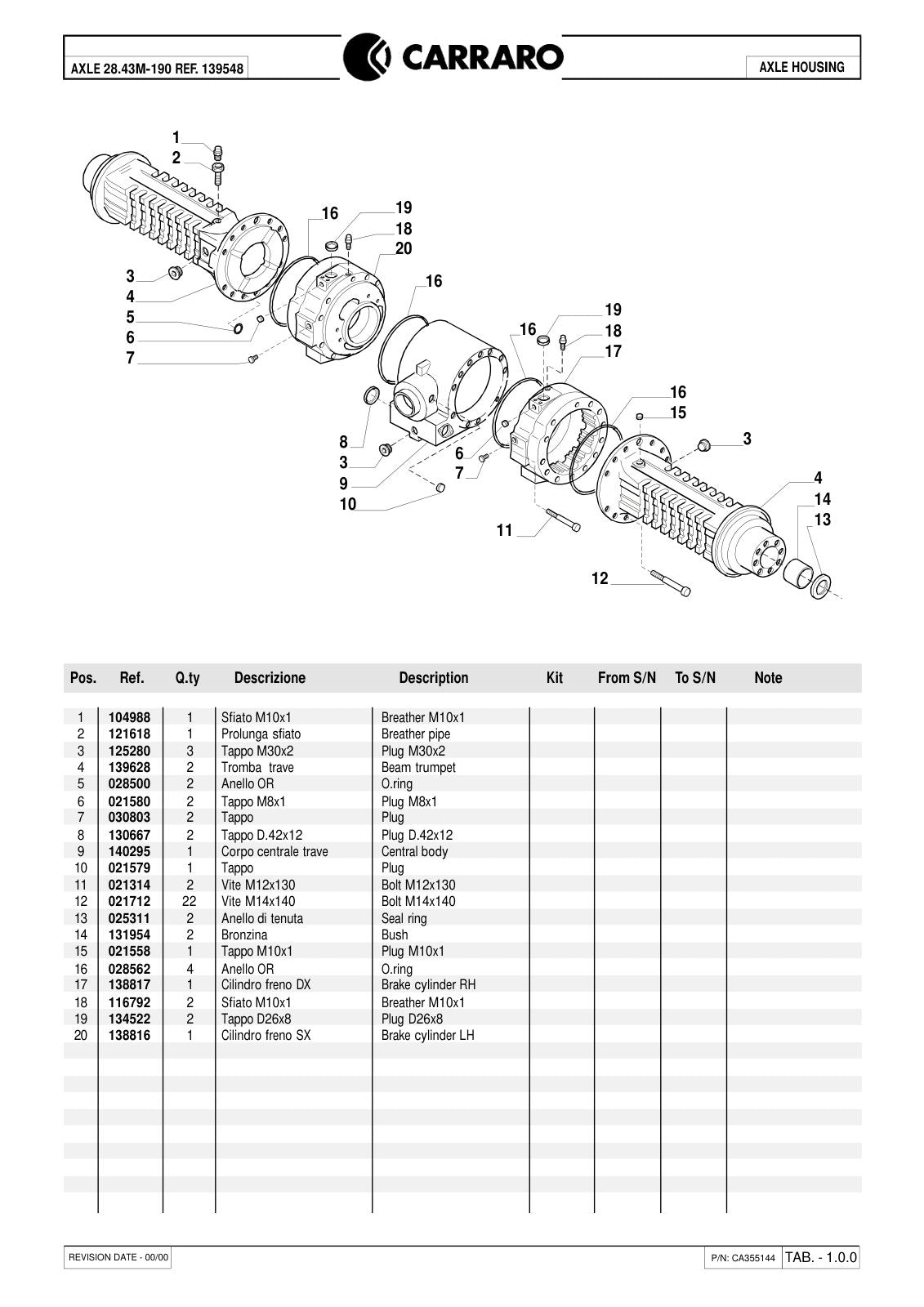 Carraro 28.43M-190 Axle Parts Catalog (Ref. 139548) – sample page 1