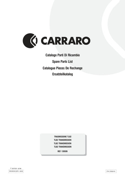 Carraro TLB2 Transmission Parts Catalog (Ref. 139599) – cover