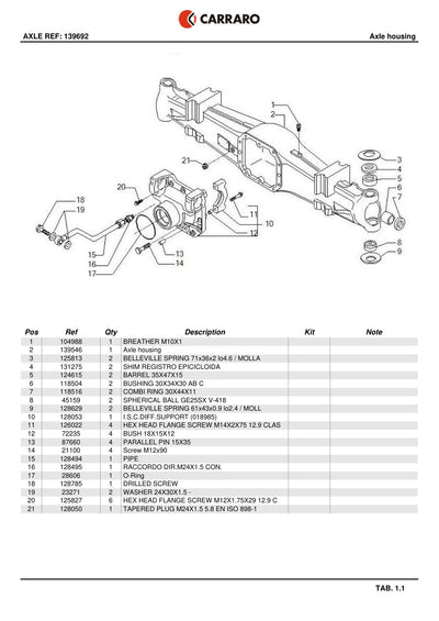 Carraro Axle Parts Catalog (Ref. 139692) – sample page 1