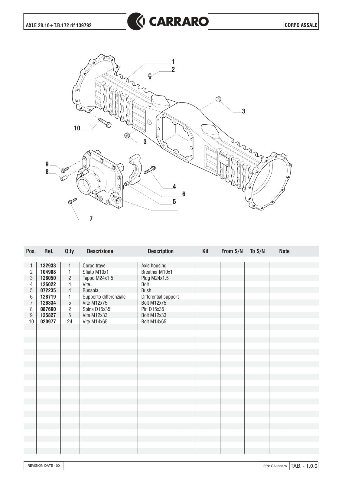 Carraro 28.16 Axle Parts Catalog (Ref. 139792) – sample page 1