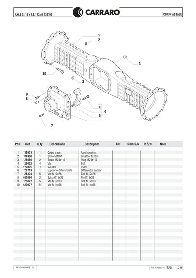 Carraro 28.16 Axle Parts Catalog (Ref. 139792) – sample page 1