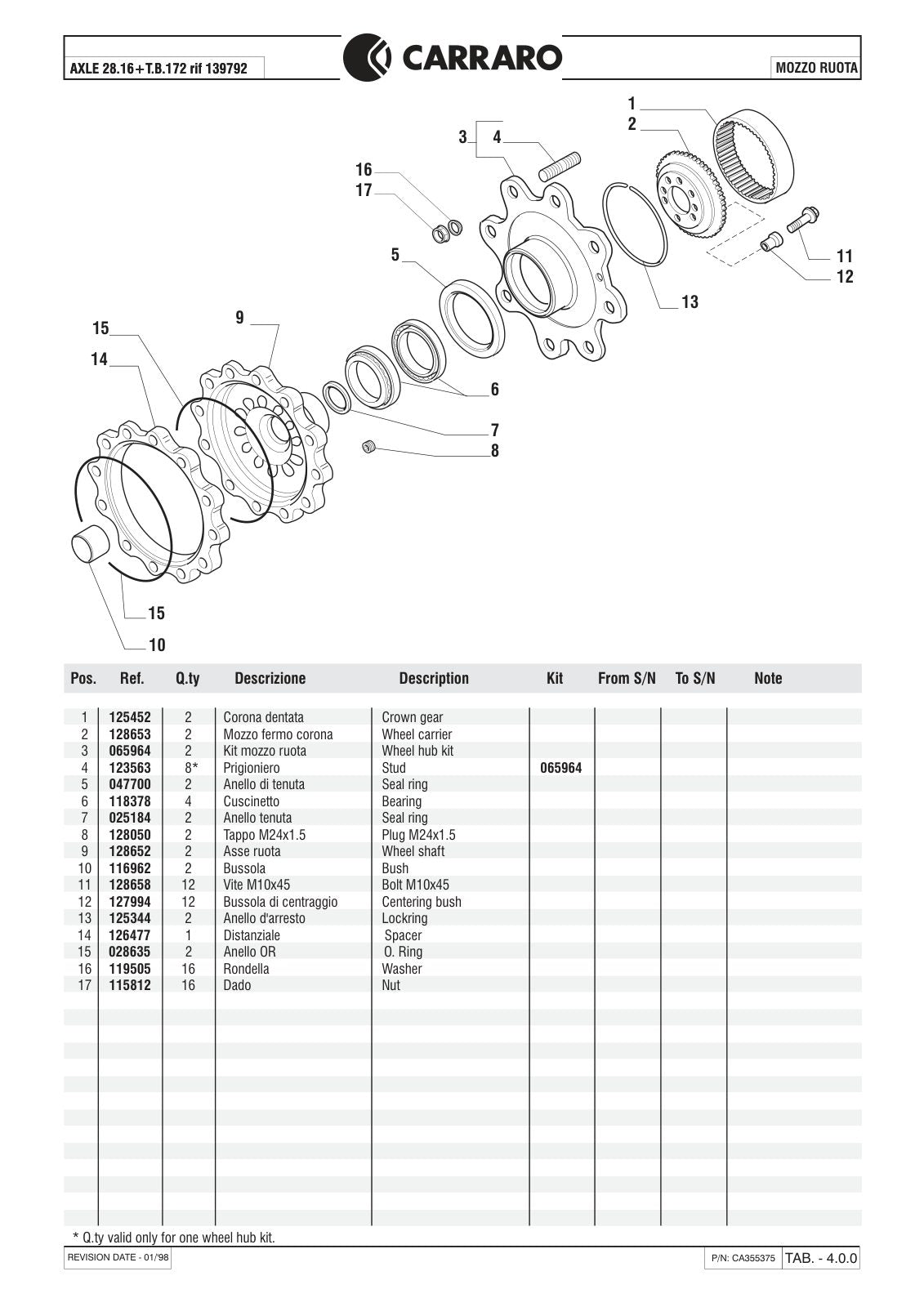 Carraro 28.16 Axle Parts Catalog (Ref. 139792) – sample page 2