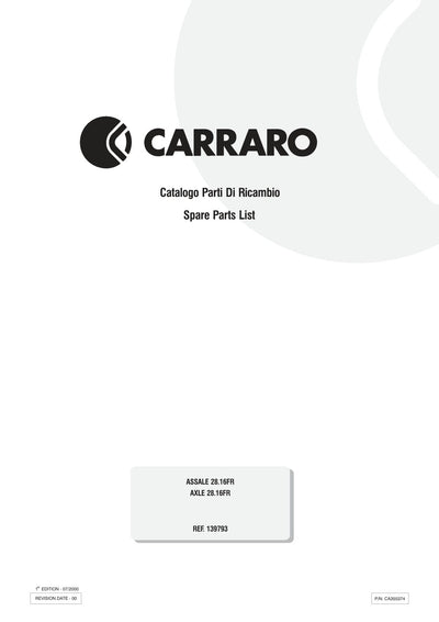 Carraro 28.16FR Axle Parts Catalog (Ref. 139793) – cover