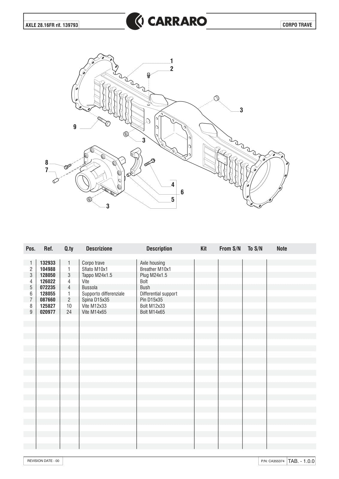 Carraro 28.16FR Axle Parts Catalog (Ref. 139793) – sample page 1