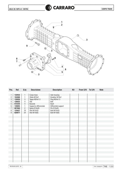 Carraro 28.16FR Axle Parts Catalog (Ref. 139793) – sample page 1