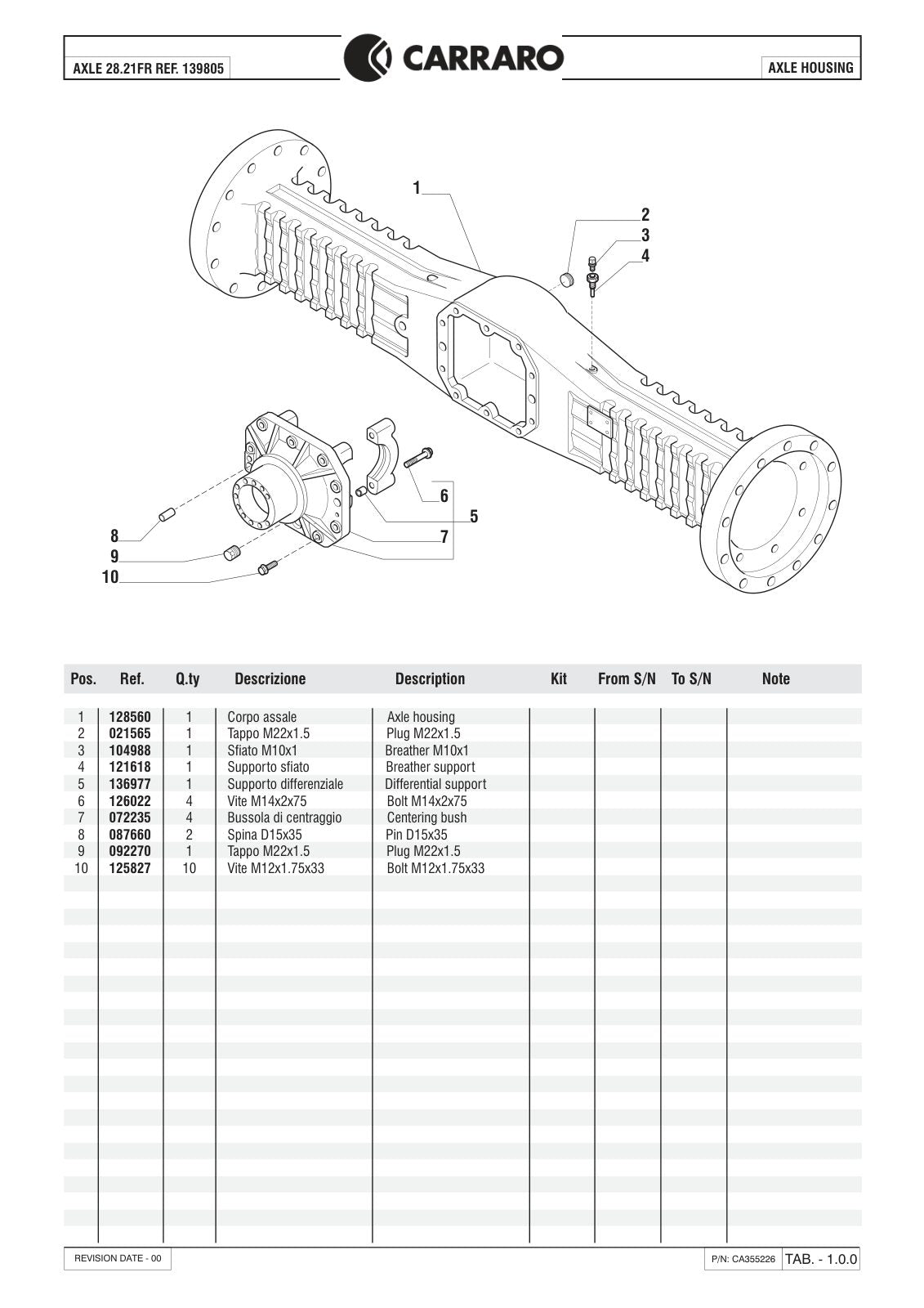 Carraro 28.21FR Axle Parts Catalog (Ref. 139805) – sample page 1