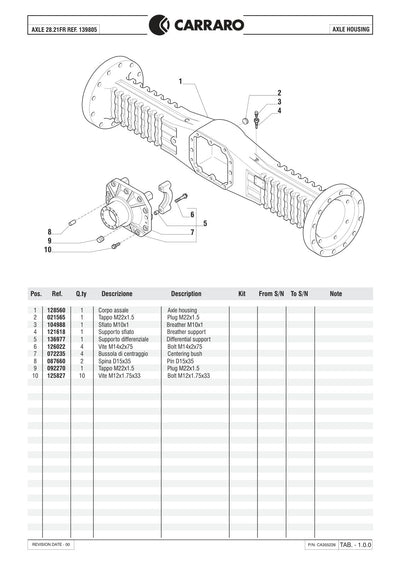 Carraro 28.21FR Axle Parts Catalog (Ref. 139805) – sample page 1