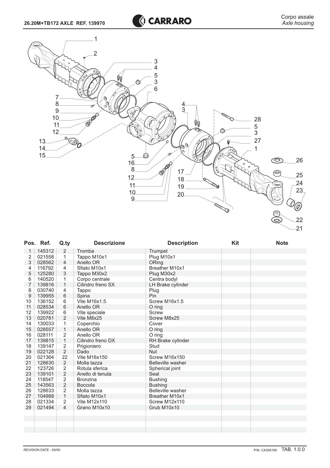 Carraro 26.20M + TB172 Axle with Transfer Box Parts Catalog (Ref. 139970) – sample page 1
