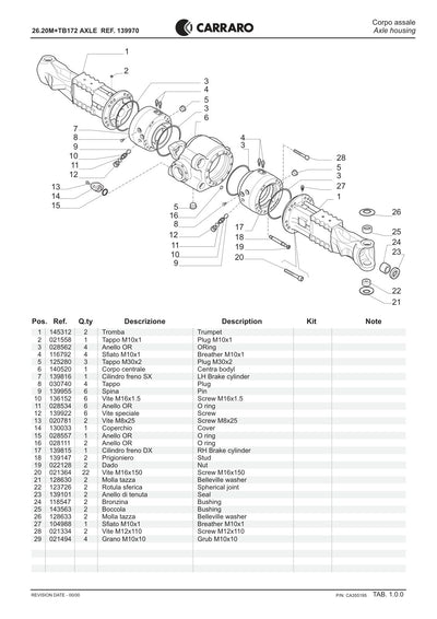 Carraro 26.20M + TB172 Axle with Transfer Box Parts Catalog (Ref. 139970) – sample page 1