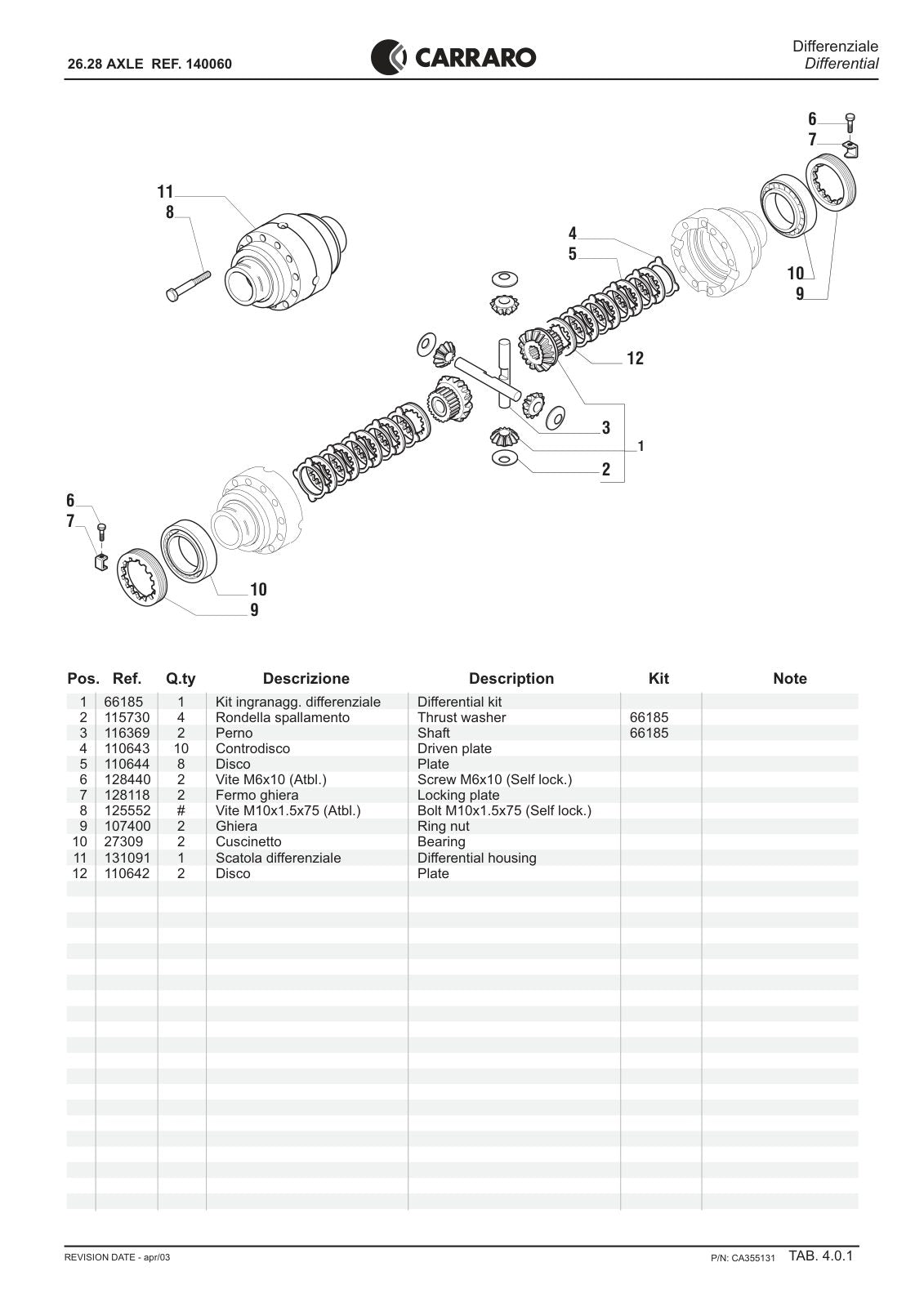 Carraro 26.28 Axle Parts Catalog (Ref. 140060) – sample page 2