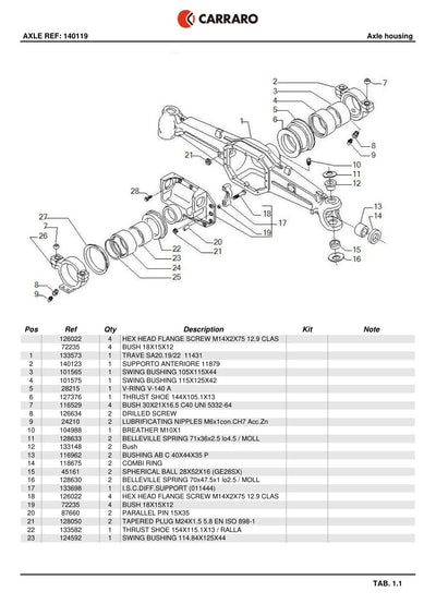 Carraro Axle Parts Catalog (Ref. 140119) – sample page 1