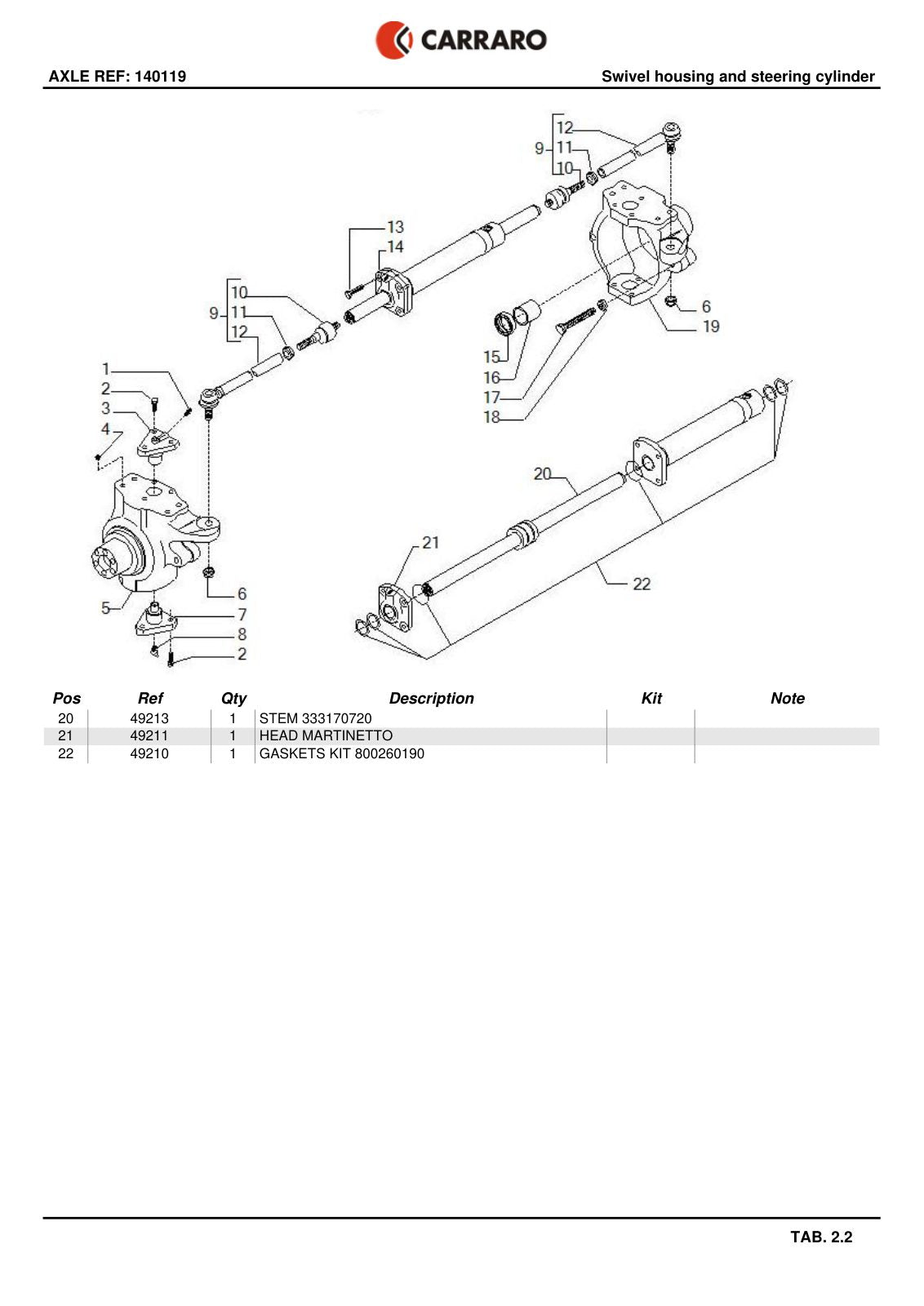 Carraro Axle Parts Catalog (Ref. 140119) – sample page 2