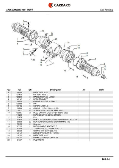 Carraro Axle Parts Catalog (Ref. 140146) – sample page 1