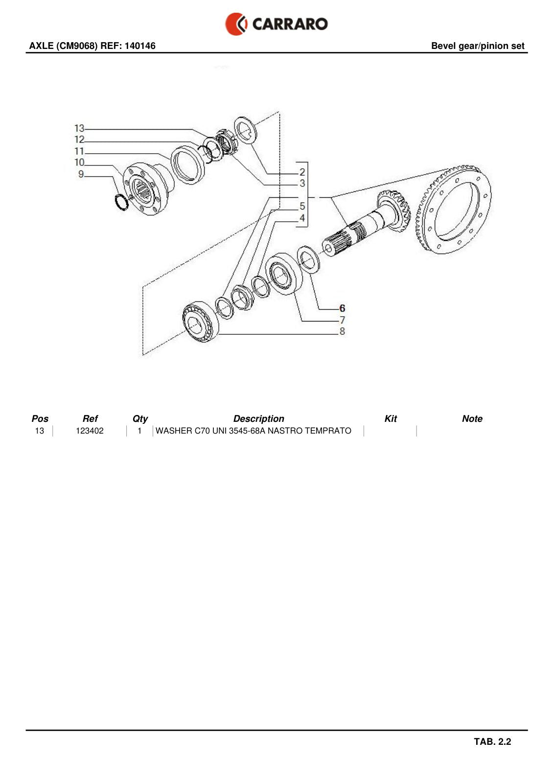 Carraro Axle Parts Catalog (Ref. 140146) – sample page 2