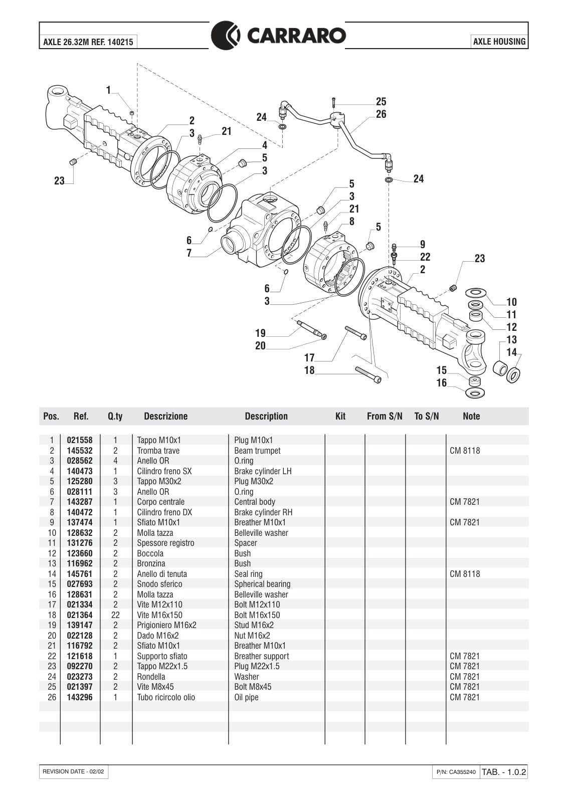 Carraro 26.32M Axle Parts Catalog (Ref. 140215) – sample page 1