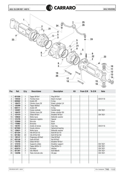 Carraro 26.32M Axle Parts Catalog (Ref. 140215) – sample page 1