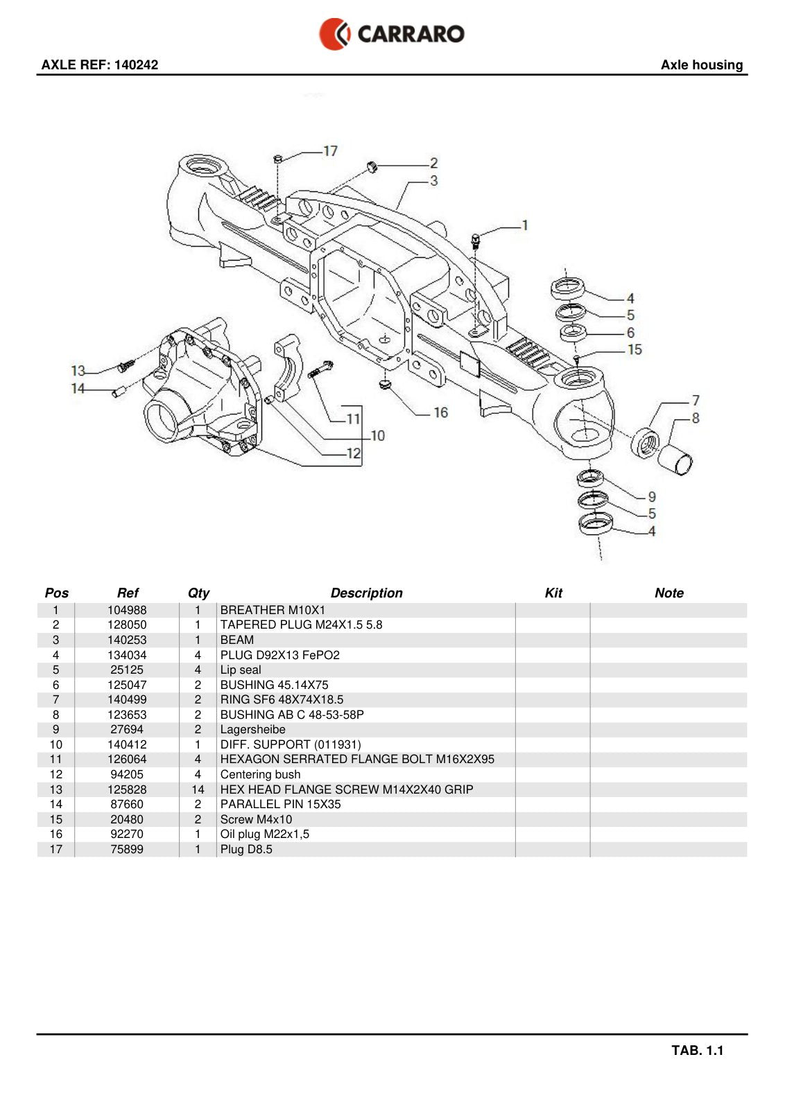 Carraro Axle Parts Catalog (Ref. 140242) – sample page 1