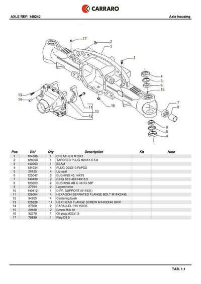 Carraro Axle Parts Catalog (Ref. 140242) – sample page 1