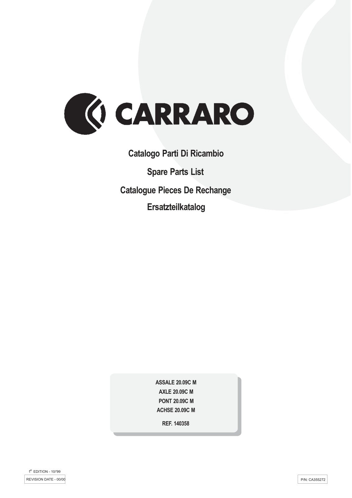 Carraro 20.09C Axle Parts Catalog (Ref. 140358) – cover
