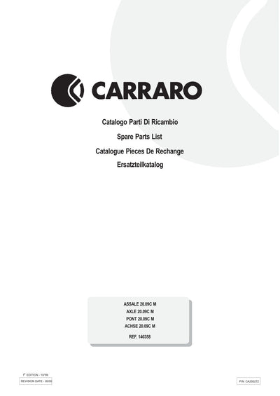Carraro 20.09C Axle Parts Catalog (Ref. 140358) – cover