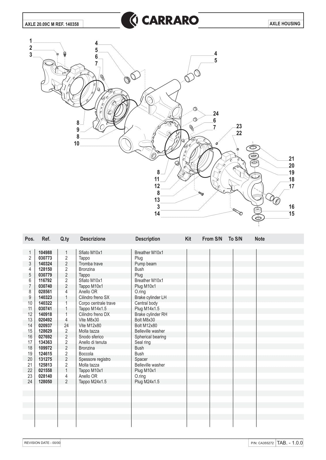 Carraro 20.09C Axle Parts Catalog (Ref. 140358) – sample page 1