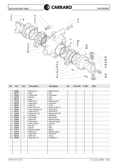 Carraro 20.09C Axle Parts Catalog (Ref. 140358) – sample page 1