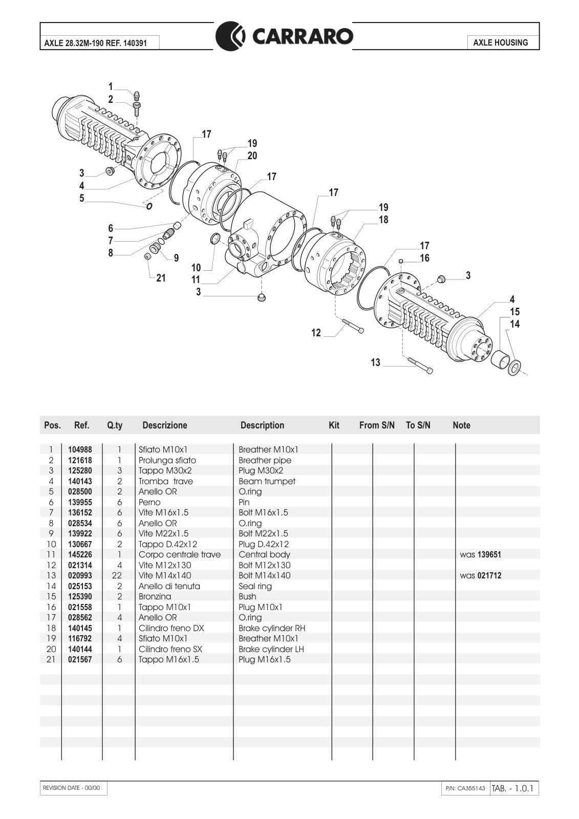 Carraro 28.32M-190 Axle Parts Catalog (Ref. 140391) – sample page 1