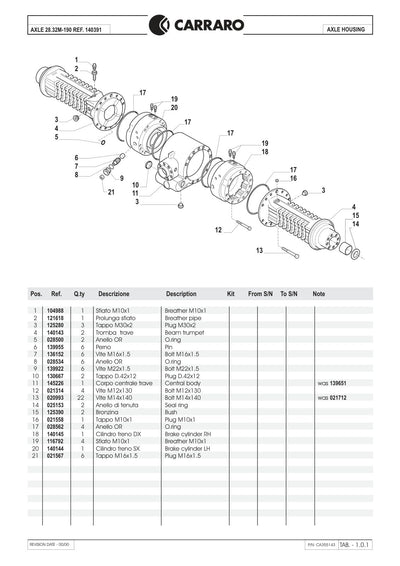Carraro 28.32M-190 Axle Parts Catalog (Ref. 140391) – sample page 1