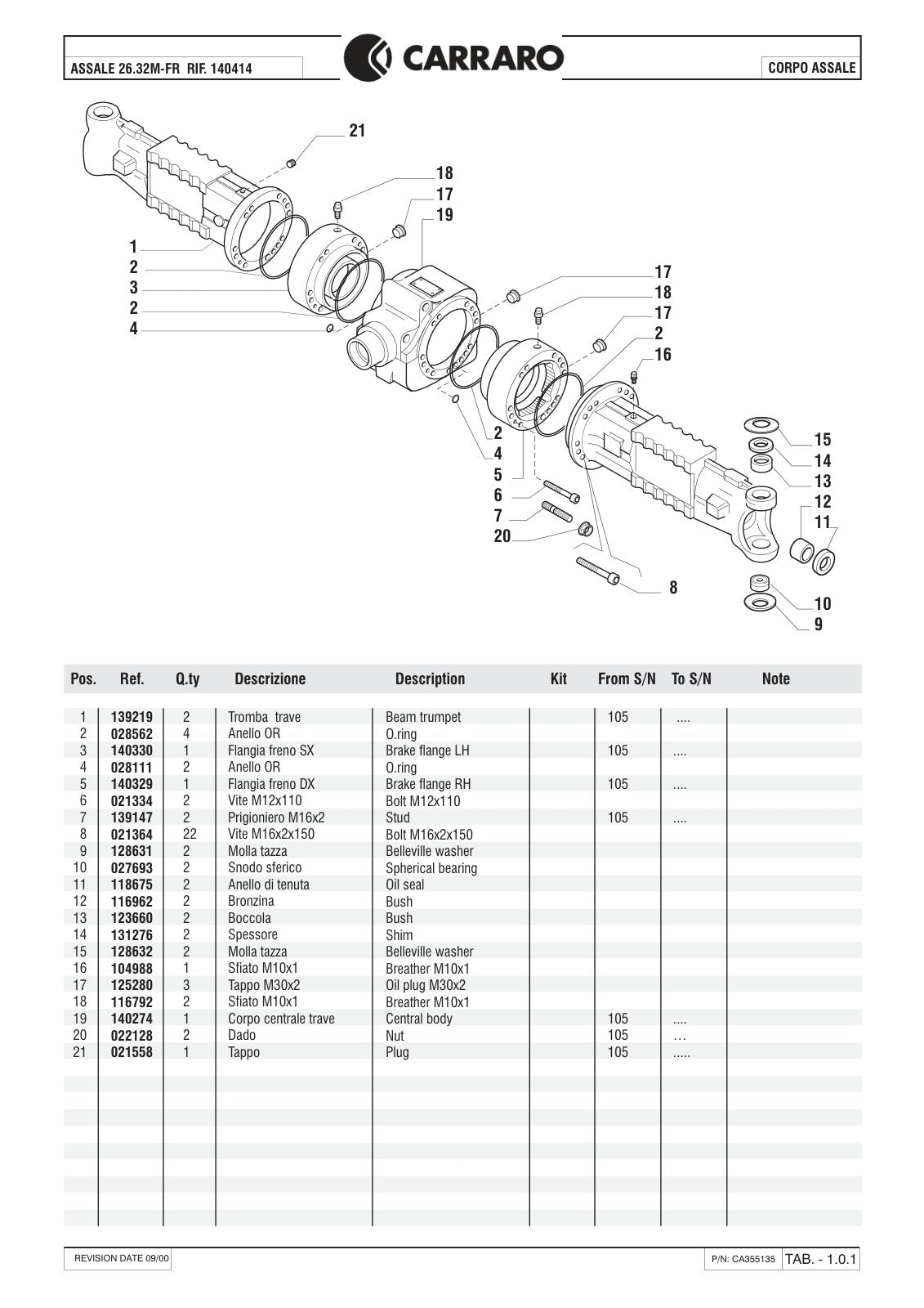 Carraro 26.32M-FR Axle Parts Catalog (Ref. 140414) – sample page 1