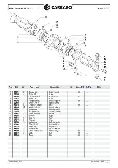Carraro 26.32M-FR Axle Parts Catalog (Ref. 140414) – sample page 1