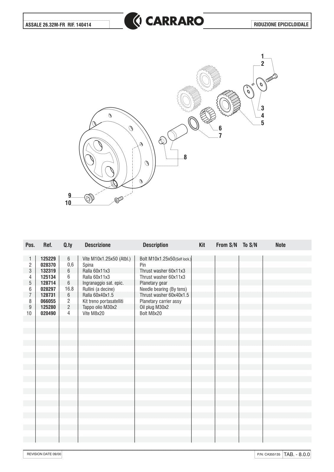 Carraro 26.32M-FR Axle Parts Catalog (Ref. 140414) – sample page 3