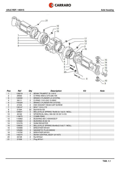 Carraro Axle Parts Catalog (Ref. 140415) – sample page 1