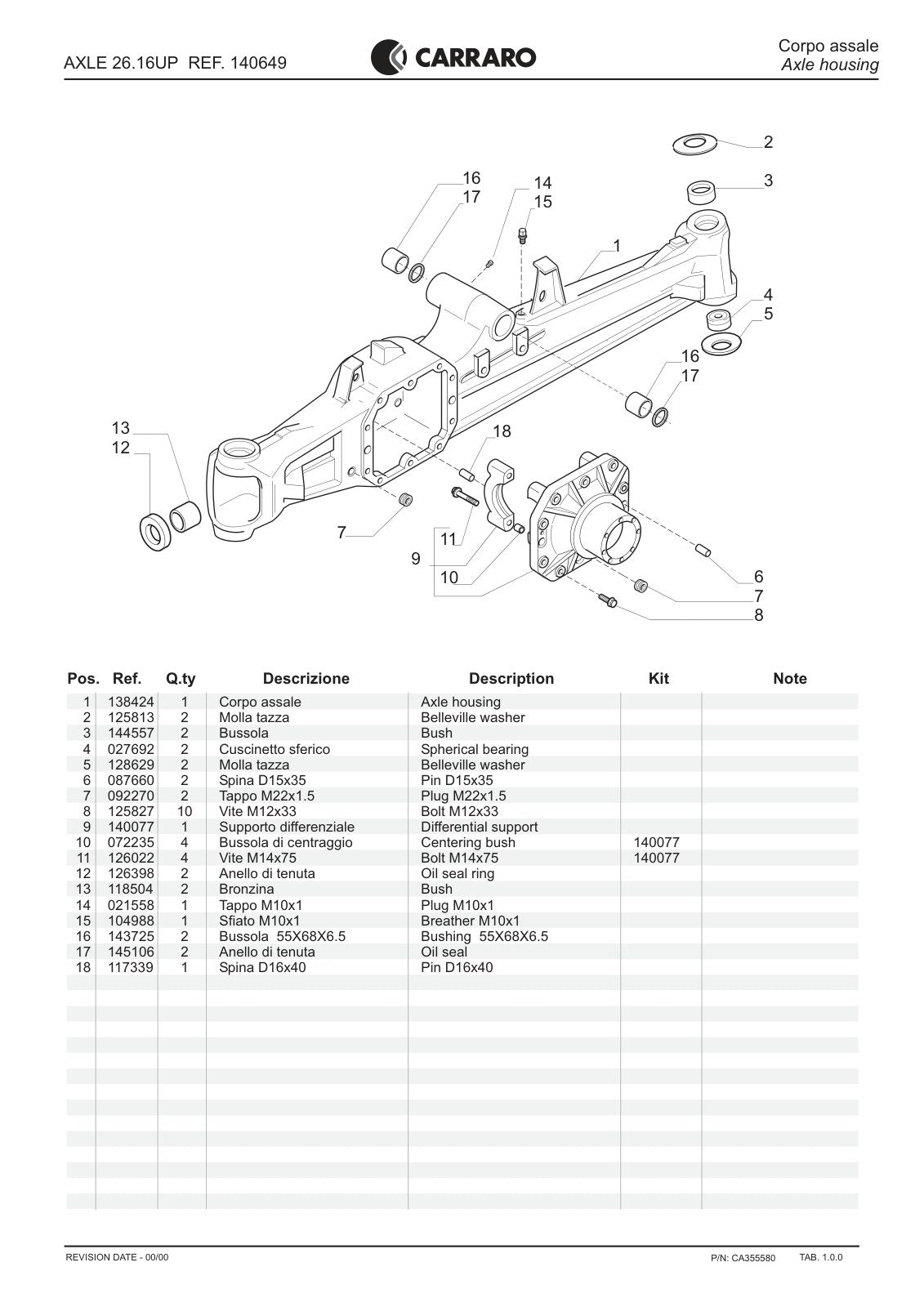 Carraro 26.16 UP Axle Parts Catalog (Ref. 140649) – sample page 1