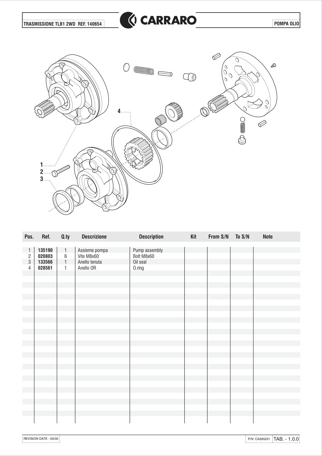 Carraro TLB1 Transmission Parts Catalog (Ref. 140654) – sample page 1