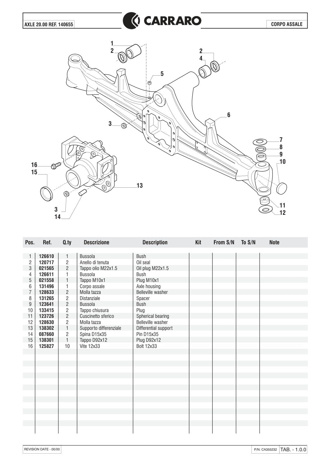 Carraro 26.00 Axle Parts Catalog (Ref. 140655) – sample page 1