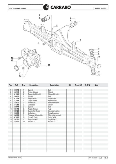 Carraro 26.00 Axle Parts Catalog (Ref. 140655) – sample page 1