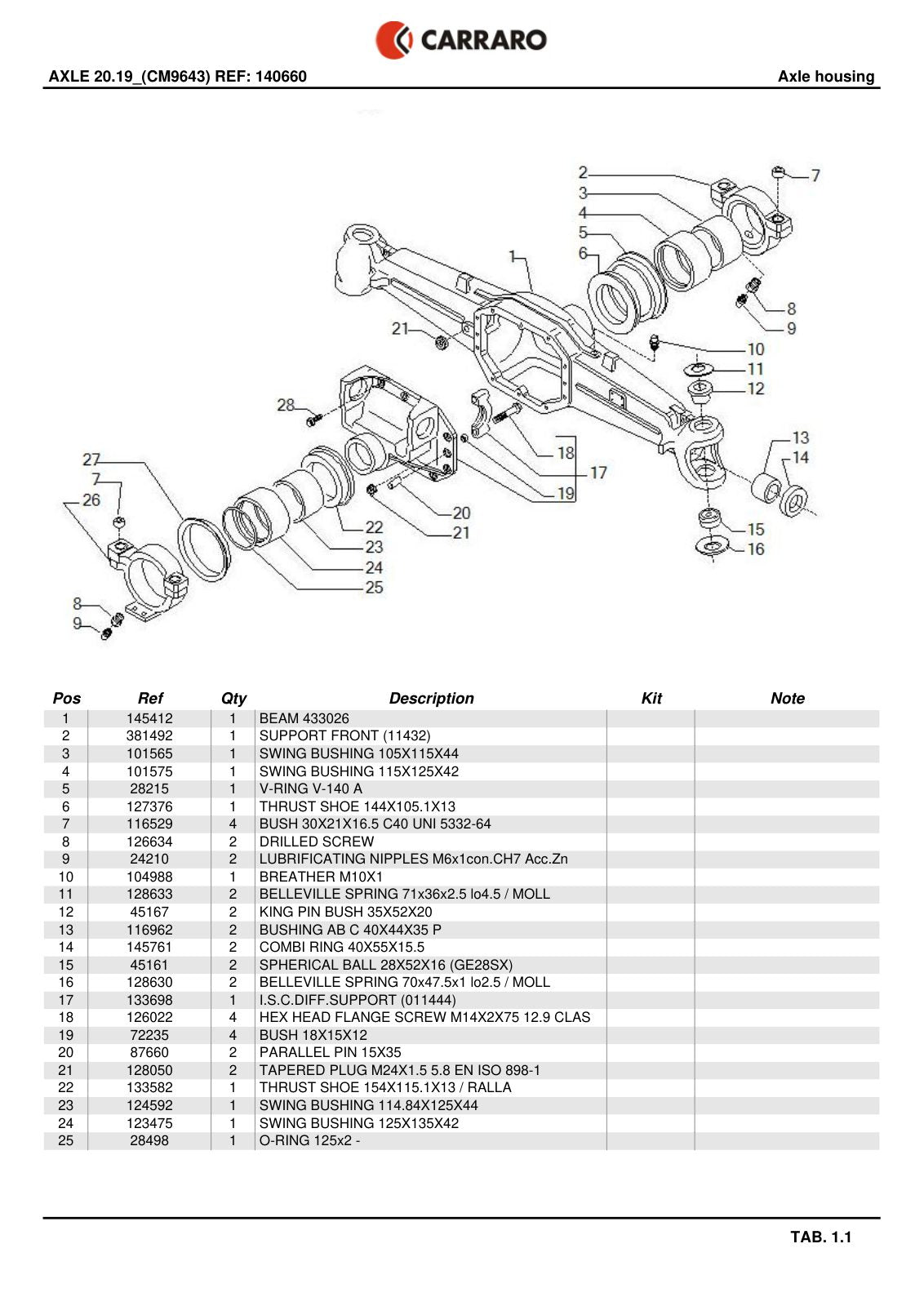 Carraro 20.19 Axle Parts Catalog (Ref. 140660) – sample page 1