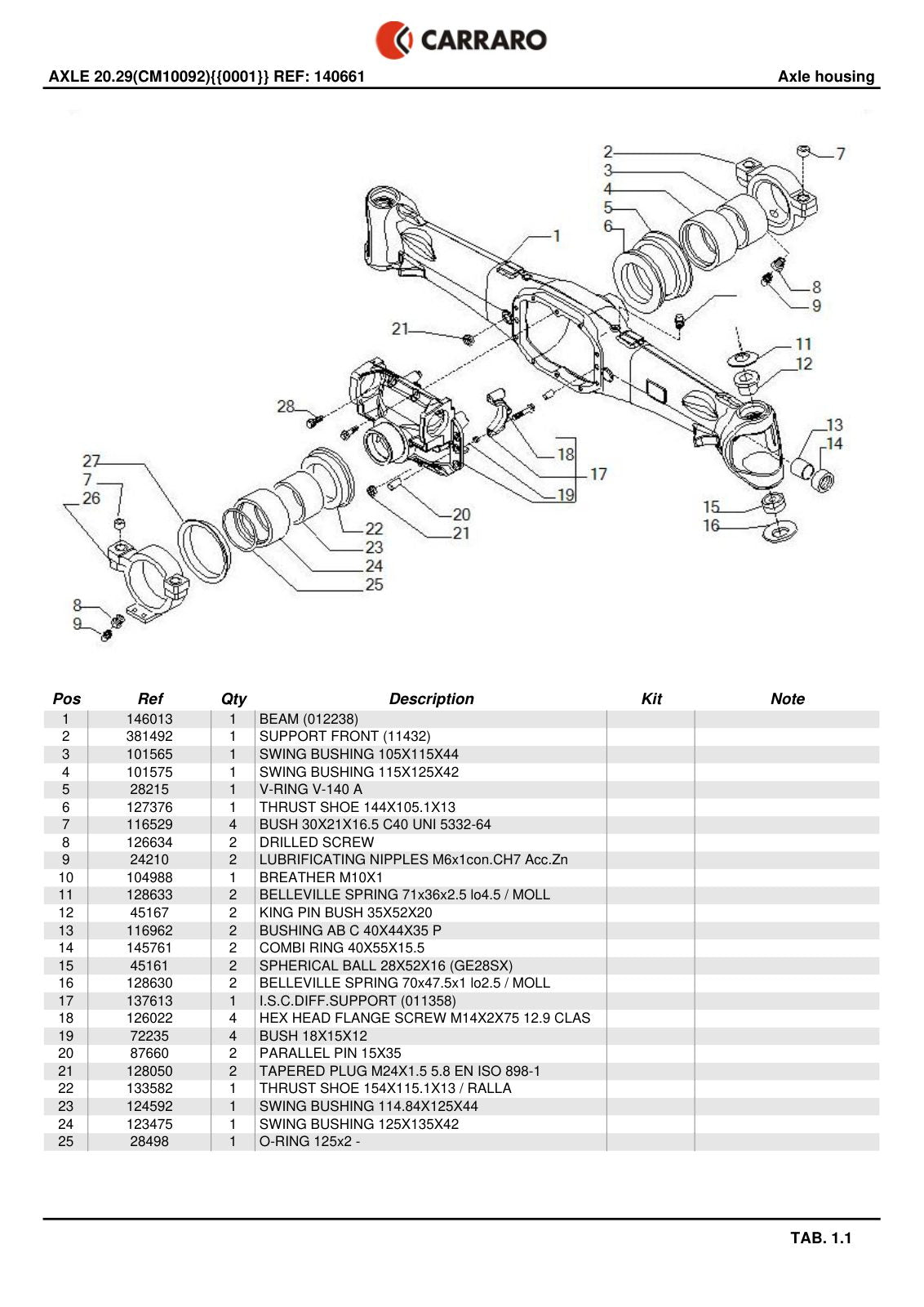 Carraro 20.29 Axle Parts Catalog (Ref. 140661) – sample page 1