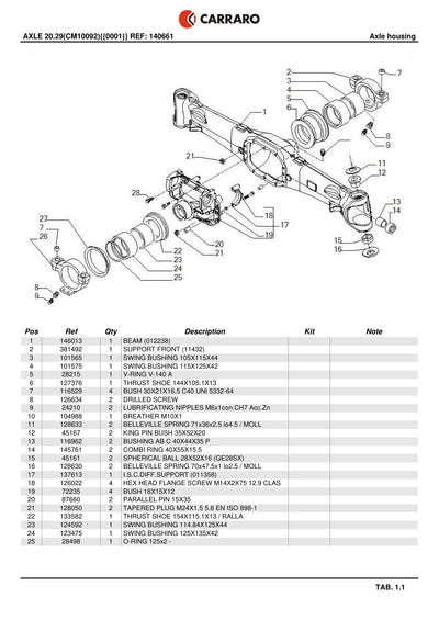 Carraro 20.29 Axle Parts Catalog (Ref. 140661) – sample page 1