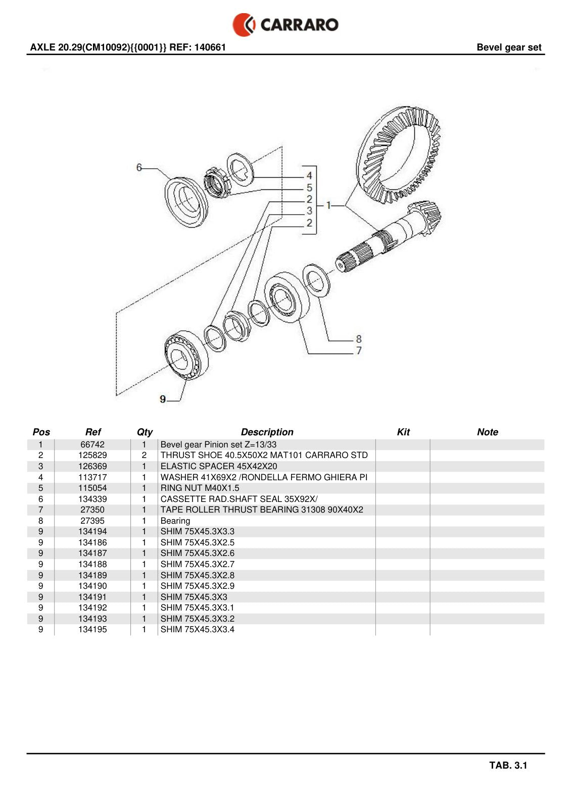 Carraro 20.29 Axle Parts Catalog (Ref. 140661) – sample page 2