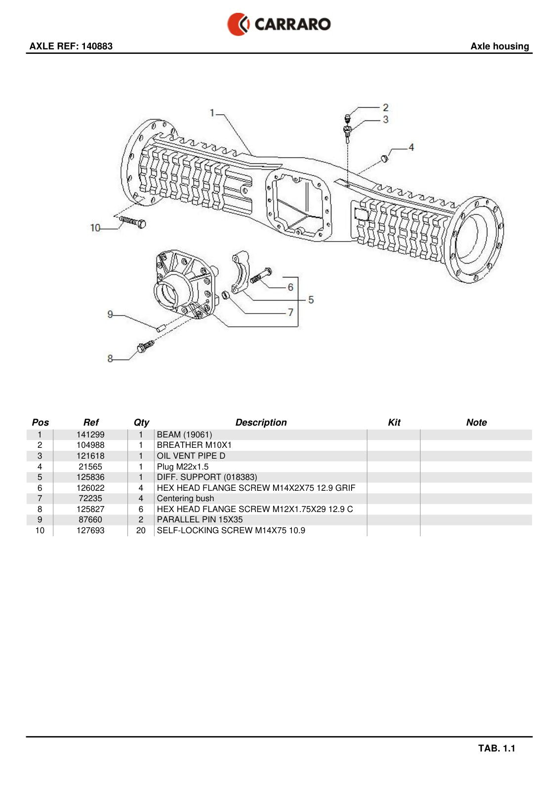 Carraro Transmission Parts Catalog (Ref. 140883) – sample page 1