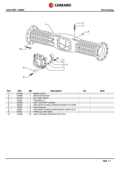 Carraro Transmission Parts Catalog (Ref. 140883) – sample page 1