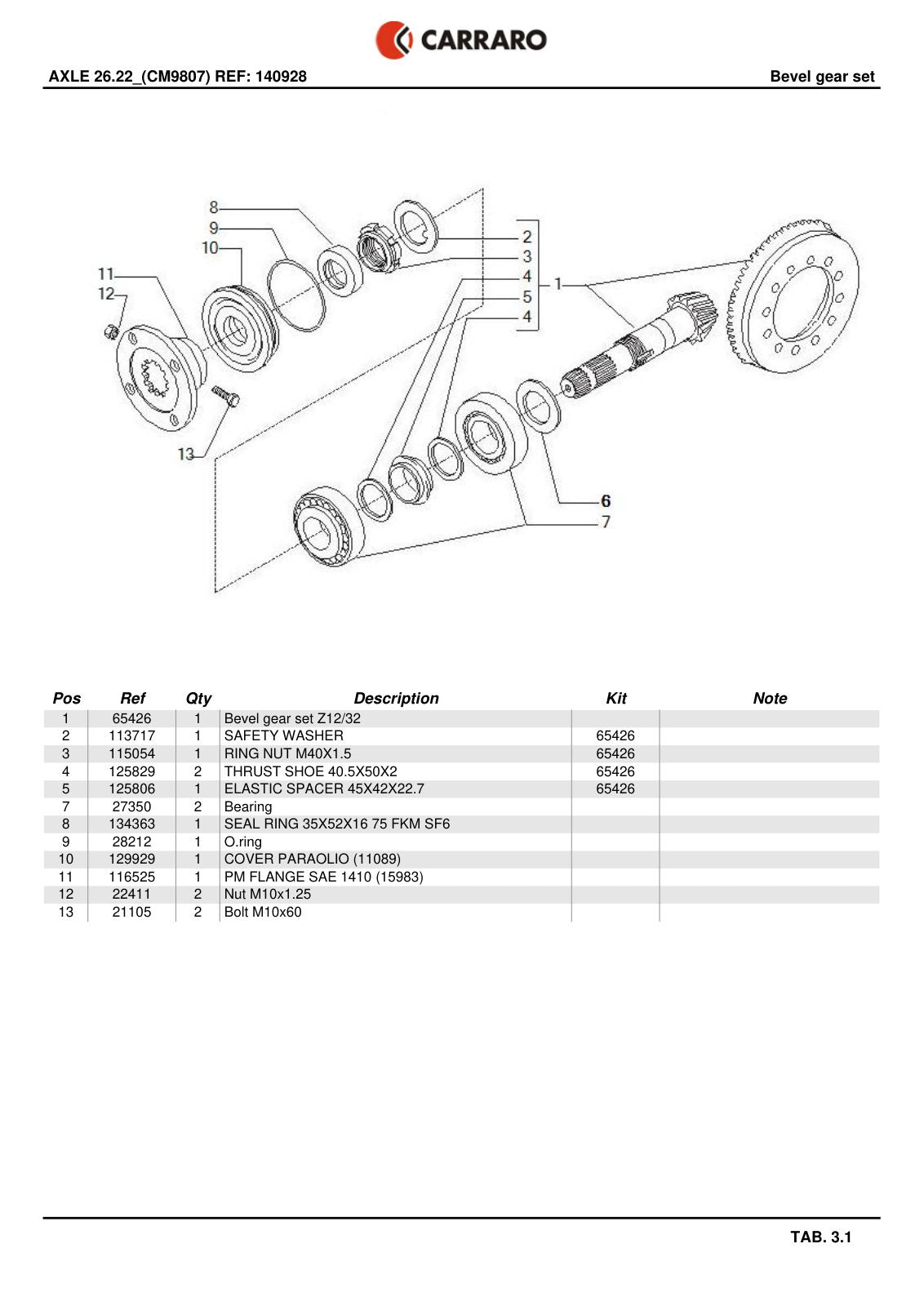 Carraro 26.22 Axle Parts Catalog (Ref. 140928, 136058) – sample page 2