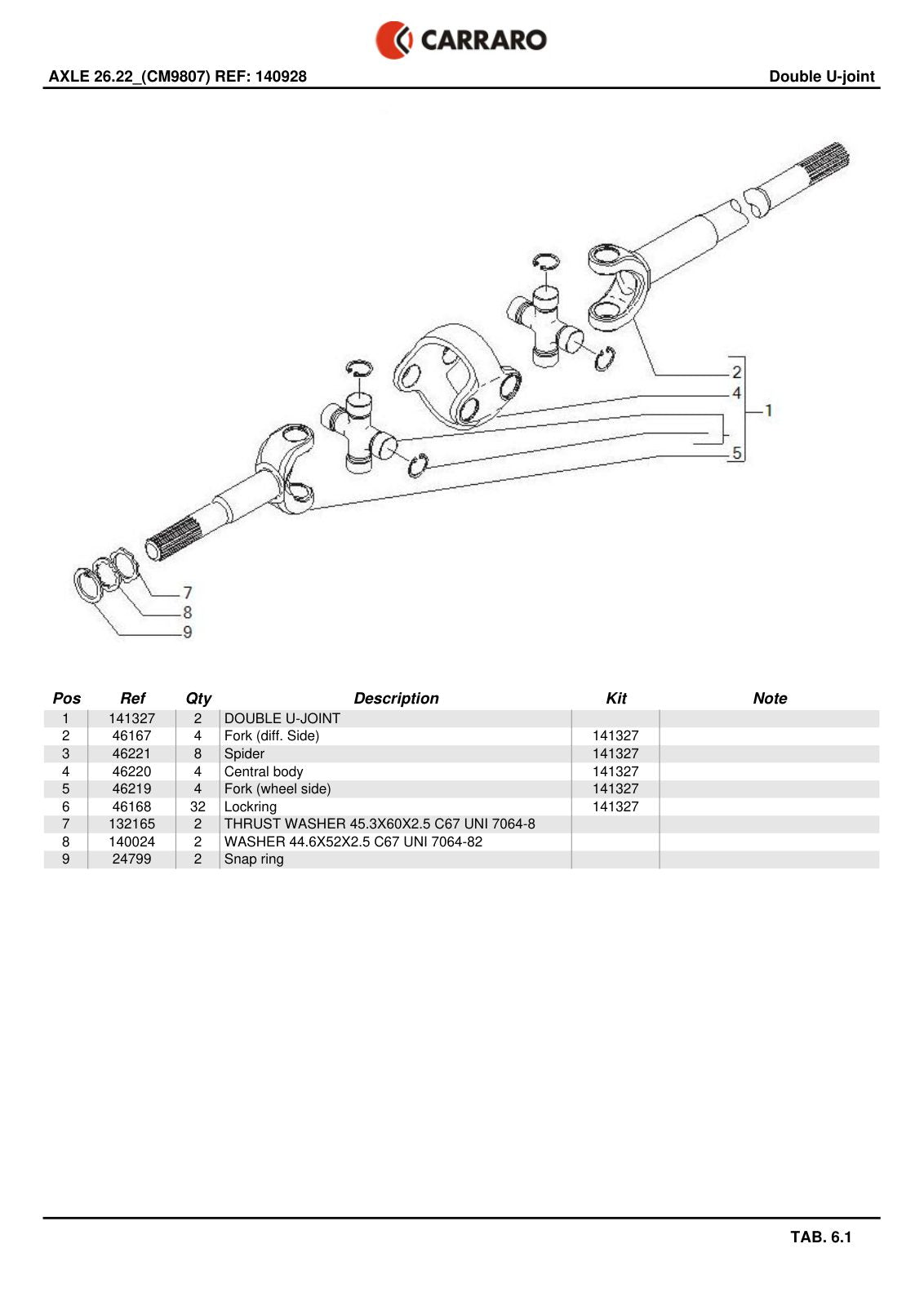 Carraro 26.22 Axle Parts Catalog (Ref. 140928, 136058) – sample page 3