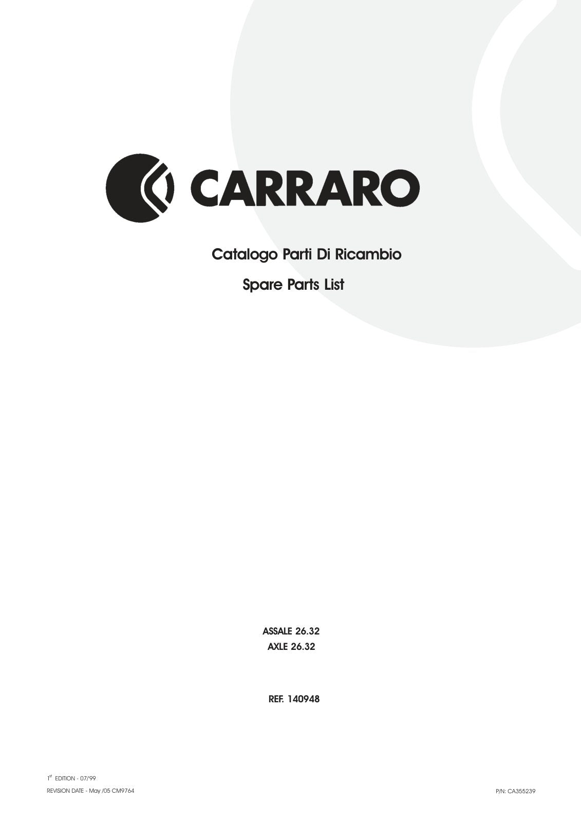 Carraro 26.32 Axle Parts Catalog (Ref. 140948) – cover