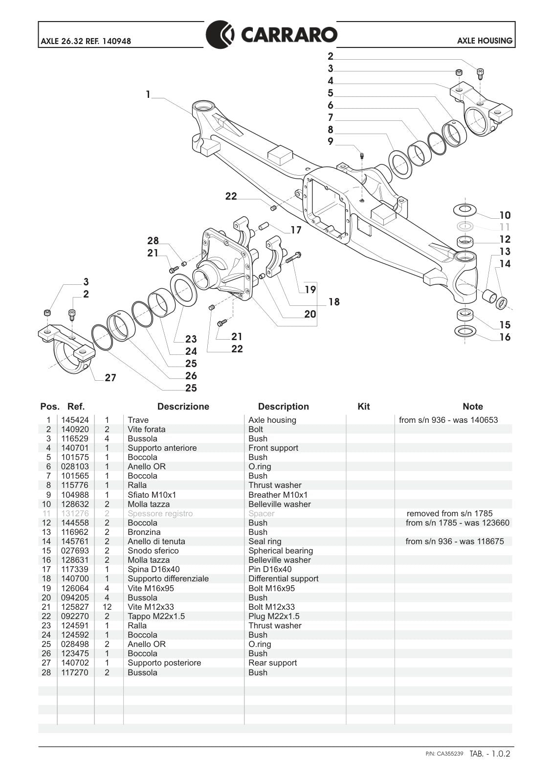 Carraro 26.32 Axle Parts Catalog (Ref. 140948) – sample page 1